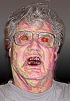 scary man with red eyes and bloody teeth